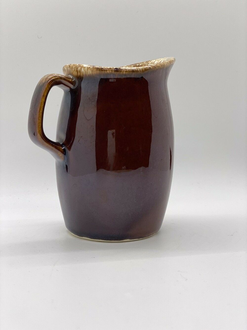 Vintage Hull Oven Proof Pottery Small Pitcher Creamer Syrup Brown Drip Glaze USA